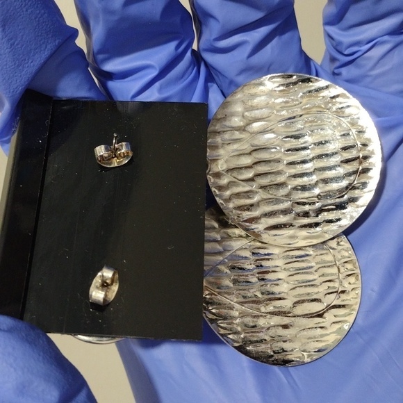 Women's Stunning Polished Two tones Circle Design Post Drop Dangle Earrings 2.5" - Picture 4 of 5